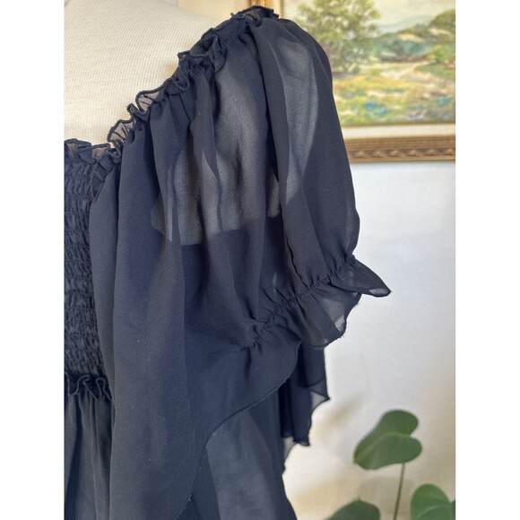 Victoria’s Secret Chiffon BOHO Cottage Romantic Flowy Stretchy Top Black S/M - Picture 3 of 16